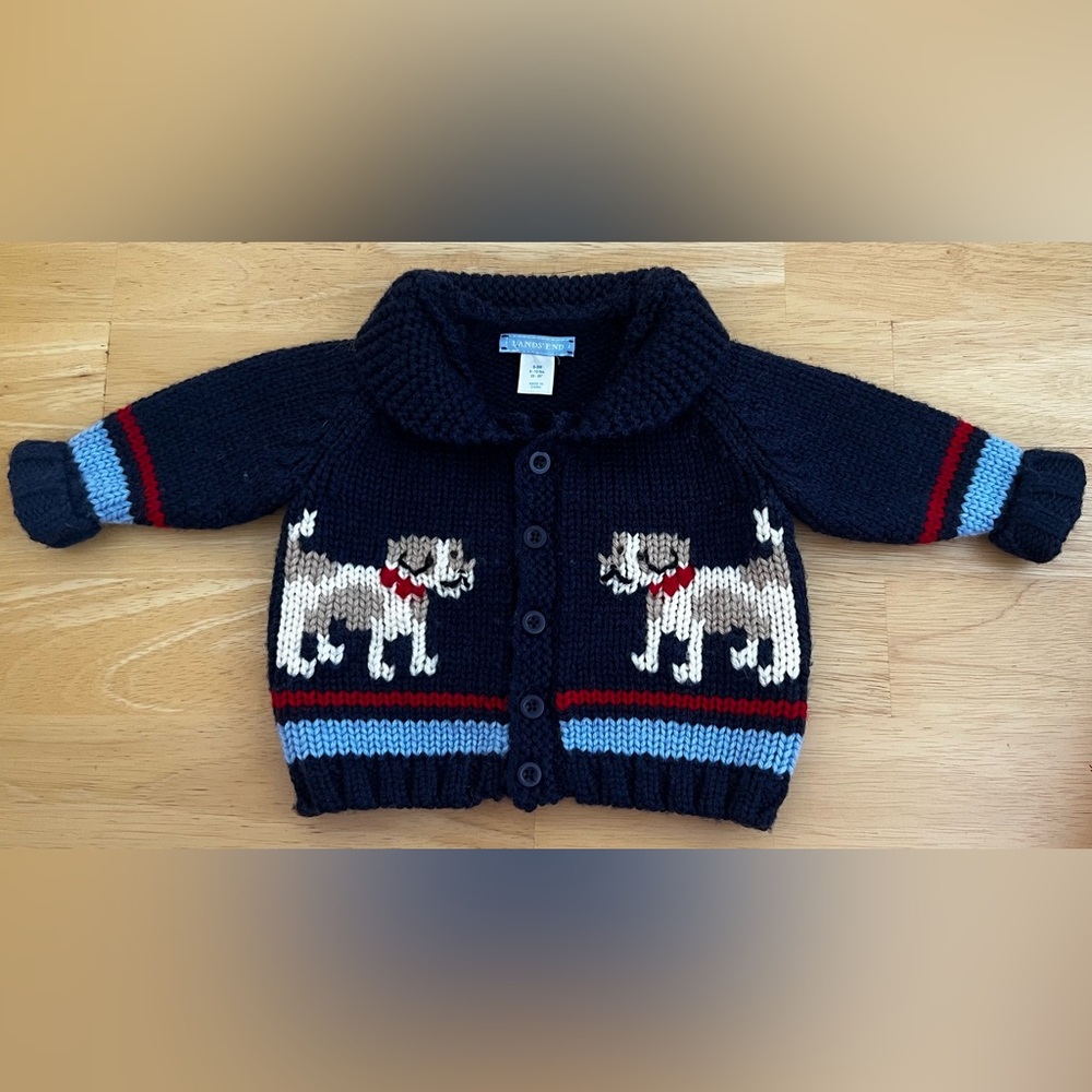 Lands' End Navy Sweater with Dog Design 0-3 Months